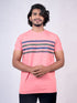 Men Peach Stripline Regular Fit Casual T-Shirt