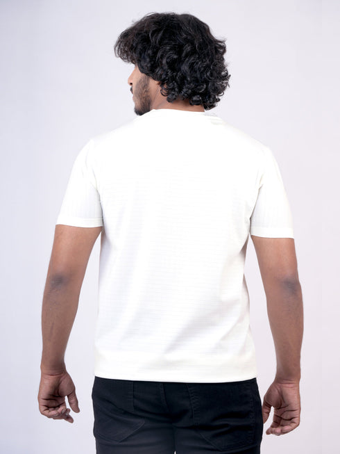 Men White Print Casual T-Shirt Round Neck With Short Sleeves