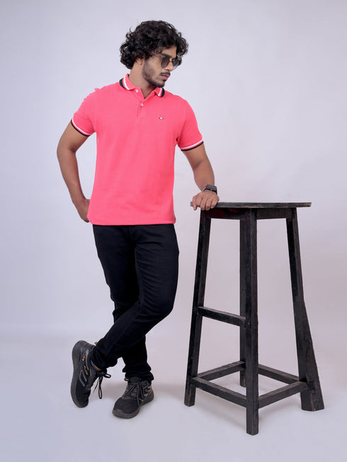 Men Rose Pink Polo Solid Regular Fit Casual T-Shirt
