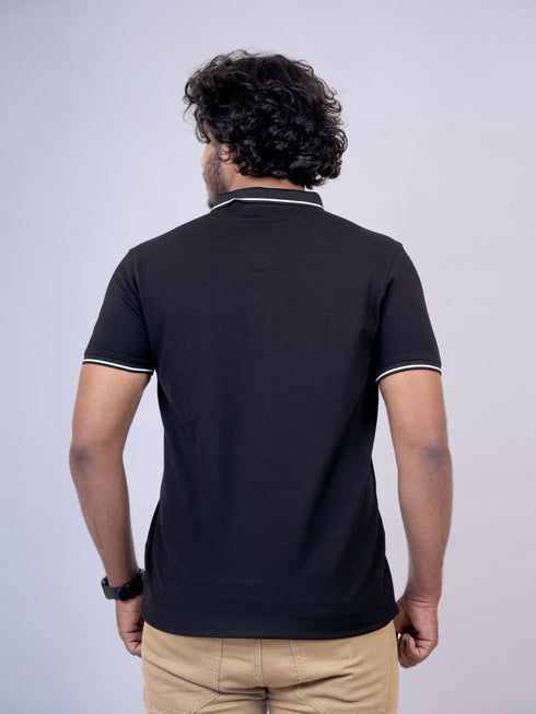 Men Black Polo Typography Print Regular Fit Casual T-Shirt