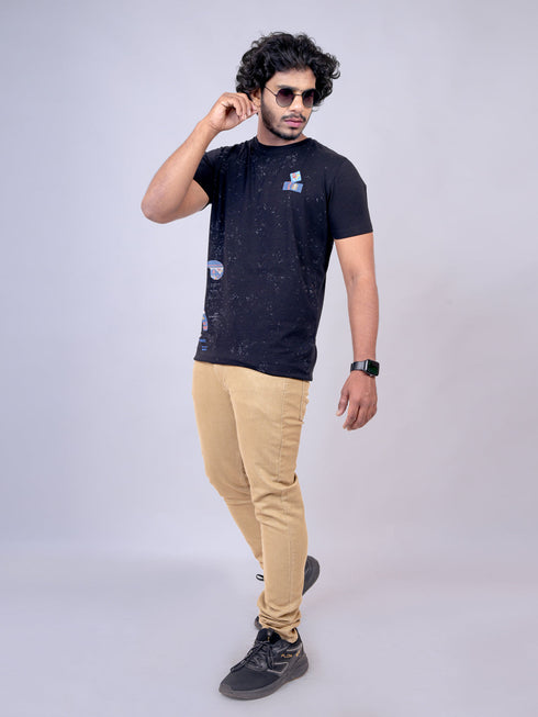 Men Black Regular Fit Casual T-Shirt