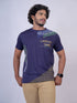 Men Navy Blue Typography Regular Fit Casual T-Shirt