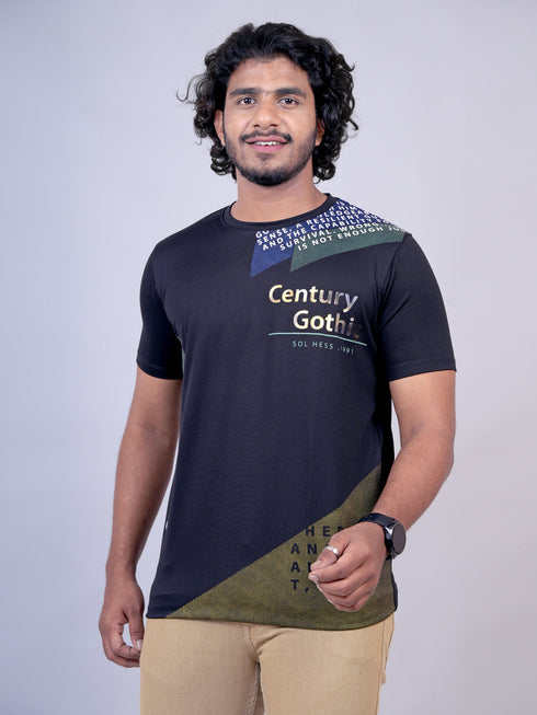 Men Black Typography Regular Fit Casual T-Shirt