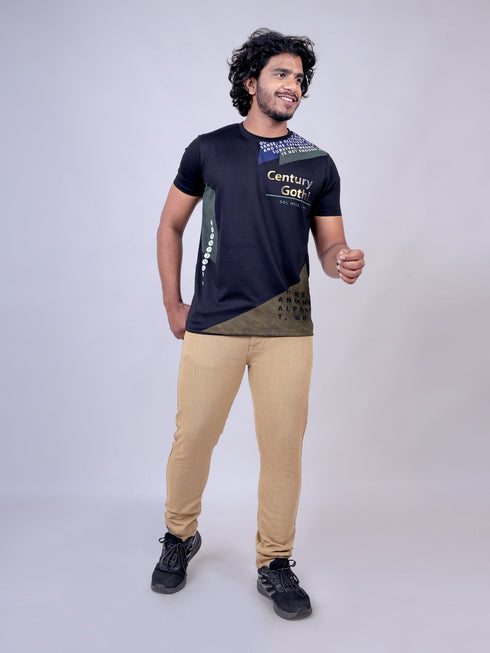 Men Black Typography Regular Fit Casual T-Shirt