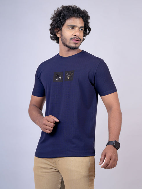 Men Navy Print Regular Fit Casual T-Shirt