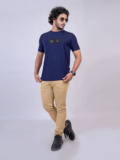 Men Navy Print Regular Fit Casual T-Shirt