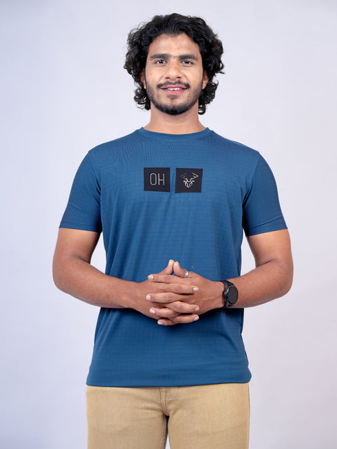 Men Teal Blue Graphic Print Regular Fit Casual T-Shirt