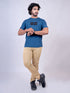Men Teal Blue Graphic Print Regular Fit Casual T-Shirt