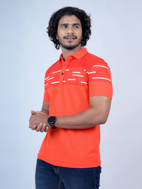 Men Orange Polo Typography Regular Fit Casual T-Shirt