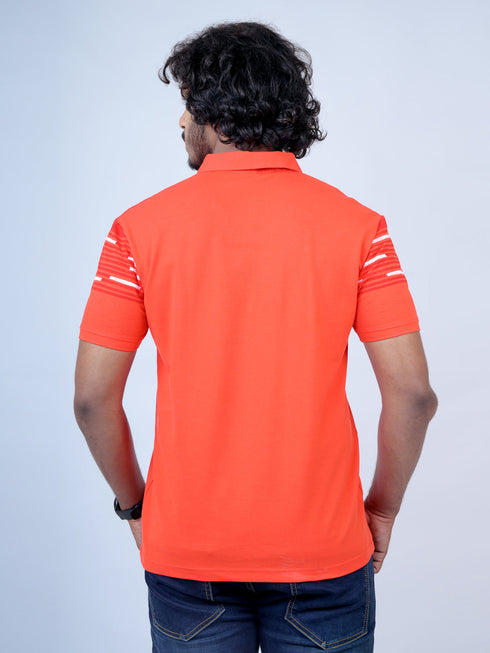 Men Orange Polo Typography Regular Fit Casual T-Shirt