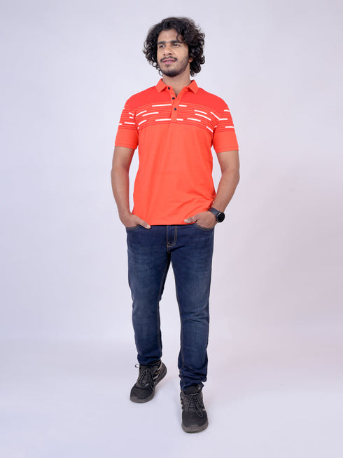 Men Orange Polo Typography Regular Fit Casual T-Shirt