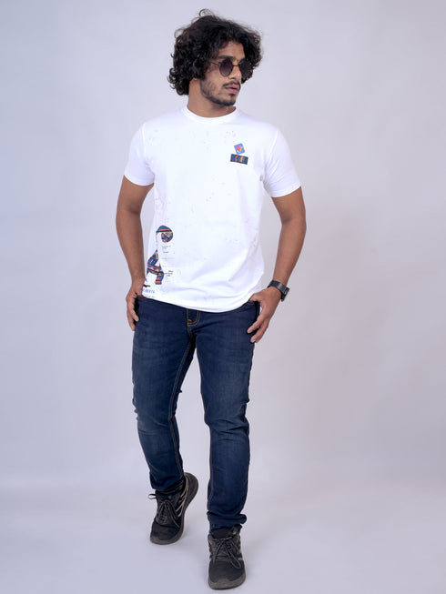 Men White Print Regular Fit Casual T-Shirt