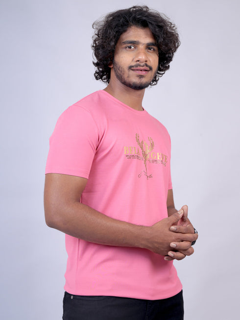 Men Pink Typography Regular Fit Casual T-Shirt