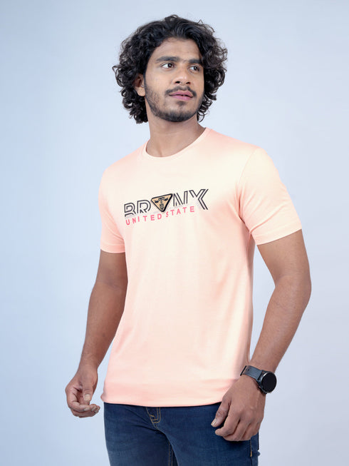 Men Peach Typography Regular Fit Casual T-Shirt