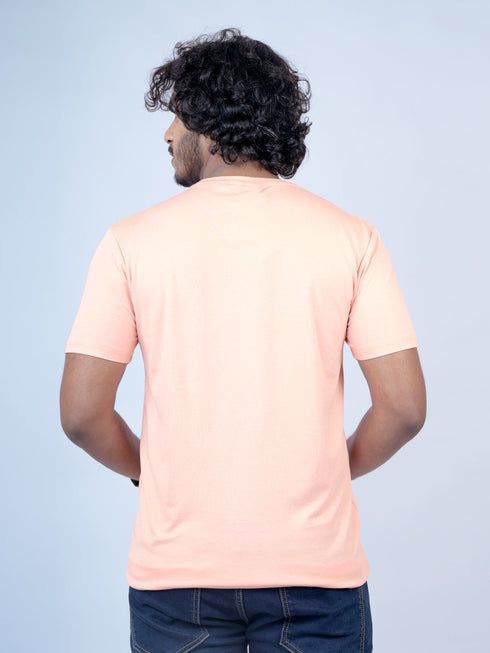 Men Peach Typography Regular Fit Casual T-Shirt