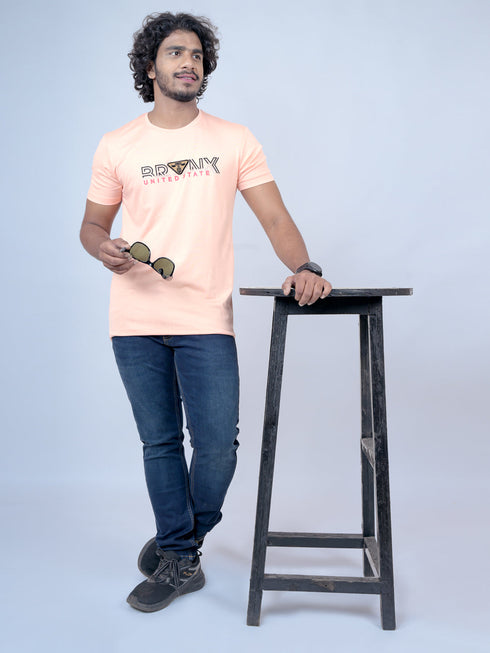 Men Peach Typography Regular Fit Casual T-Shirt