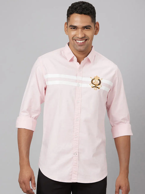 Men Pink Solid Printed Sustainable Casual Shirt With Full Sleeves