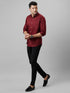 Mens Maroon Spread Collar Cotton Linen Regular Fit Casual Shirt