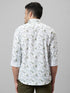 Mens White Floral Printed Opaque Casual Cotton Regular Fit Shirt