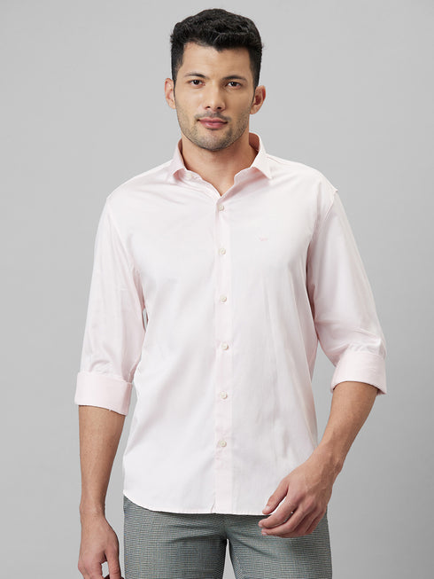 Mens Baby Pink Cotton Linen Opaque Casual Shirt Full Sleeves With Spread Collar