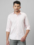 Mens Baby Pink Cotton Linen Opaque Casual Shirt Full Sleeves With Spread Collar