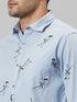 Mens Sky Blue printed casual shirt full sleeves with spread coller