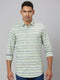 Men Green Striped line Sustainable Casual Shirt With Full Sleeves