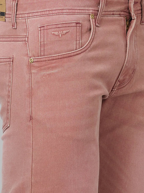 Mens Pink Clean Look Slim Fit Strechable Jeans