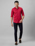 Mens Red Opaque Printed Spread Coller Cotton Linen Casual Shirt