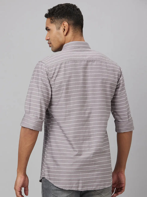 Men Maroon Stripped Sustainable Casual Shirt With Spread Collar