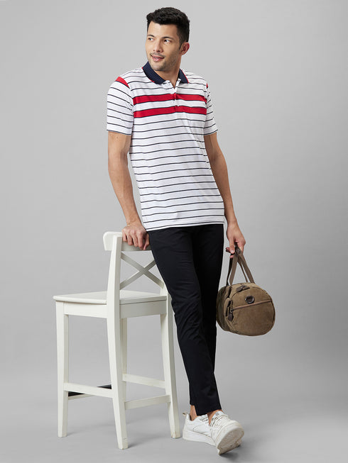 Mens Striped Casual T-Shirt With Half Sleeves And Spread Collar
