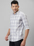 Mens Grey Checked Formal Shirt With Half Sleeves And Spread Collar