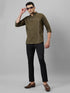 Mens Olive Green printed Spread Collar Cotton Linen Casual Shirt