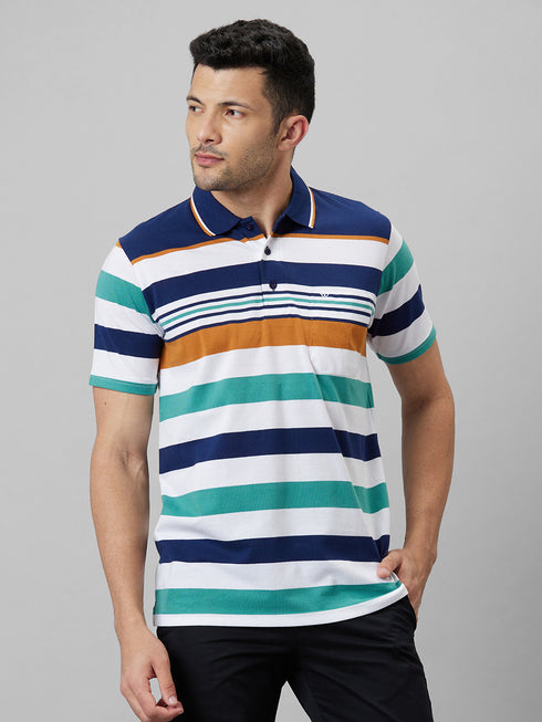 Mens Muticolor Striped Formal T-Shirt with Half Sleeves And Spread Collar