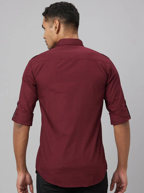 Men Maroon Solid Sustainable Casual Shirt With Full Sleeves