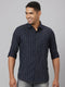 Men Navy Blue Striped Line Sustainable Casual Shirt With Spread Collar