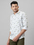Mens White Floral Printed Opaque Casual Cotton Regular Fit Shirt