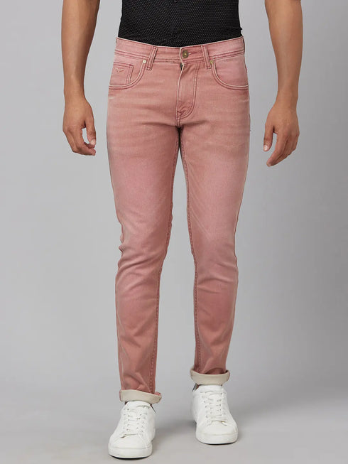 Mens Pink Clean Look Slim Fit Strechable Jeans