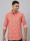 Mens Red Floral Printed Sustainable Casual Shirt With Full Sleeves