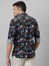 Mens Black Printed Casual Shirt Full Sleeves With Spread Collar