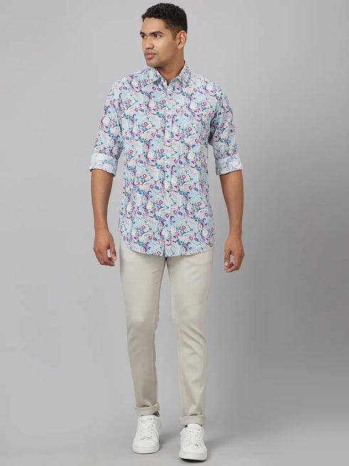 Men Sky Color Floral Print Sustainable Casual Shirt