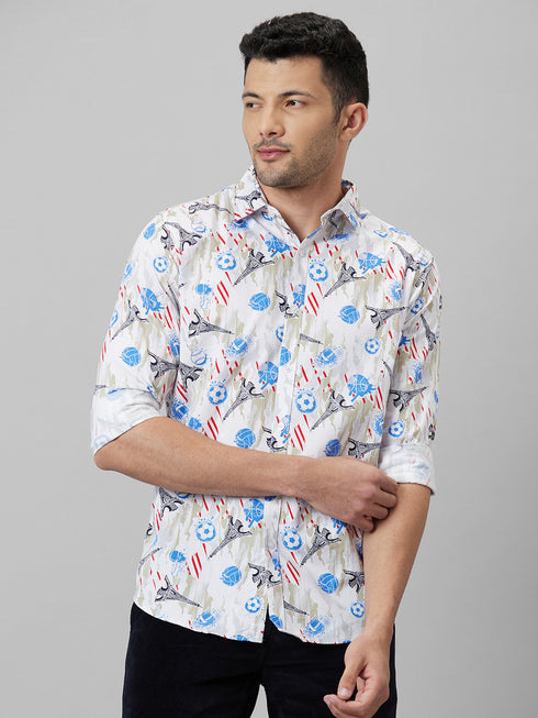Mens Printed Casual Shirt Full Sleeve With Spread Collar