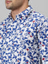 Mens White Floral Printed Spread Collar Cotton Linen Casual Shirt