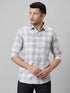Mens Grey Checked Formal Shirt With Half Sleeves And Spread Collar