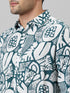 Mens White Abstract Printed Cotton Linen Casual Shirt With Spread Collar