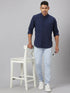 Men Blue Striped Sustainable Casual Shirt With Full Sleeves And Spread Collar