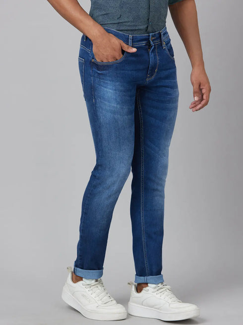 Mens Light Blue Stretchable Mid Rise Casual Jeans