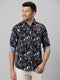 Mens Black Printed Casual Shirt Full Sleeves With Spread Collar