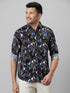 Mens Black Printed Casual Shirt Full Sleeves With Spread Collar