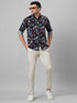 Mens Black Printed Casual Shirt Full Sleeves With Spread Collar